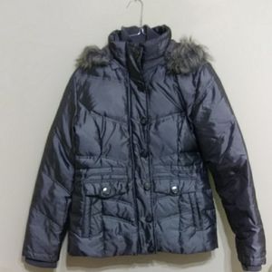 Grey/Silver Hooded Puffer Jacket